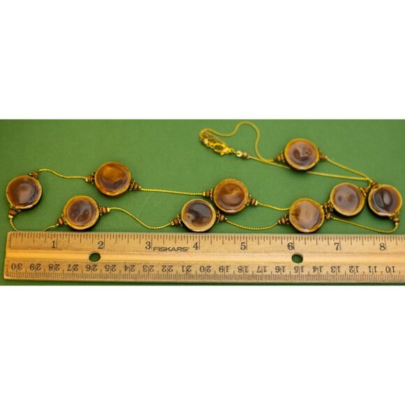 30 inch, Vintage Art Deco Circular Faux Gems Gold Tone Necklace - K46 - Picture 3 of 3